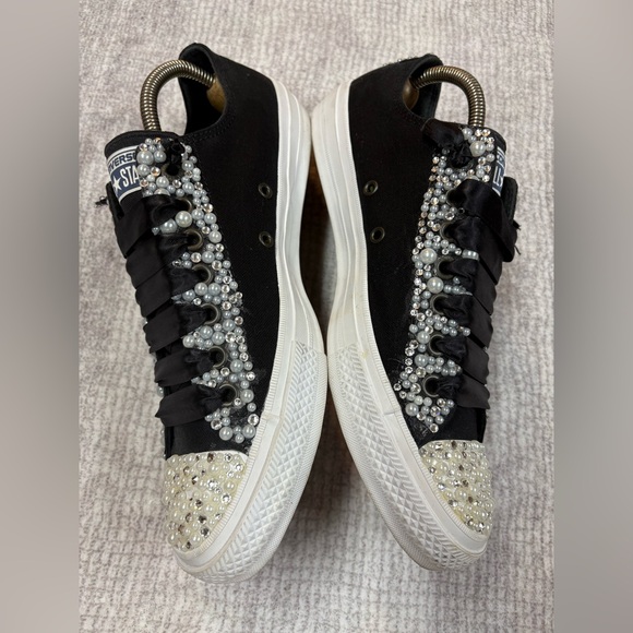 BLING Converse Chuck Taylor Custom Low Top Sneakers Womens 11 Black Pearl Event - Picture 5 of 9